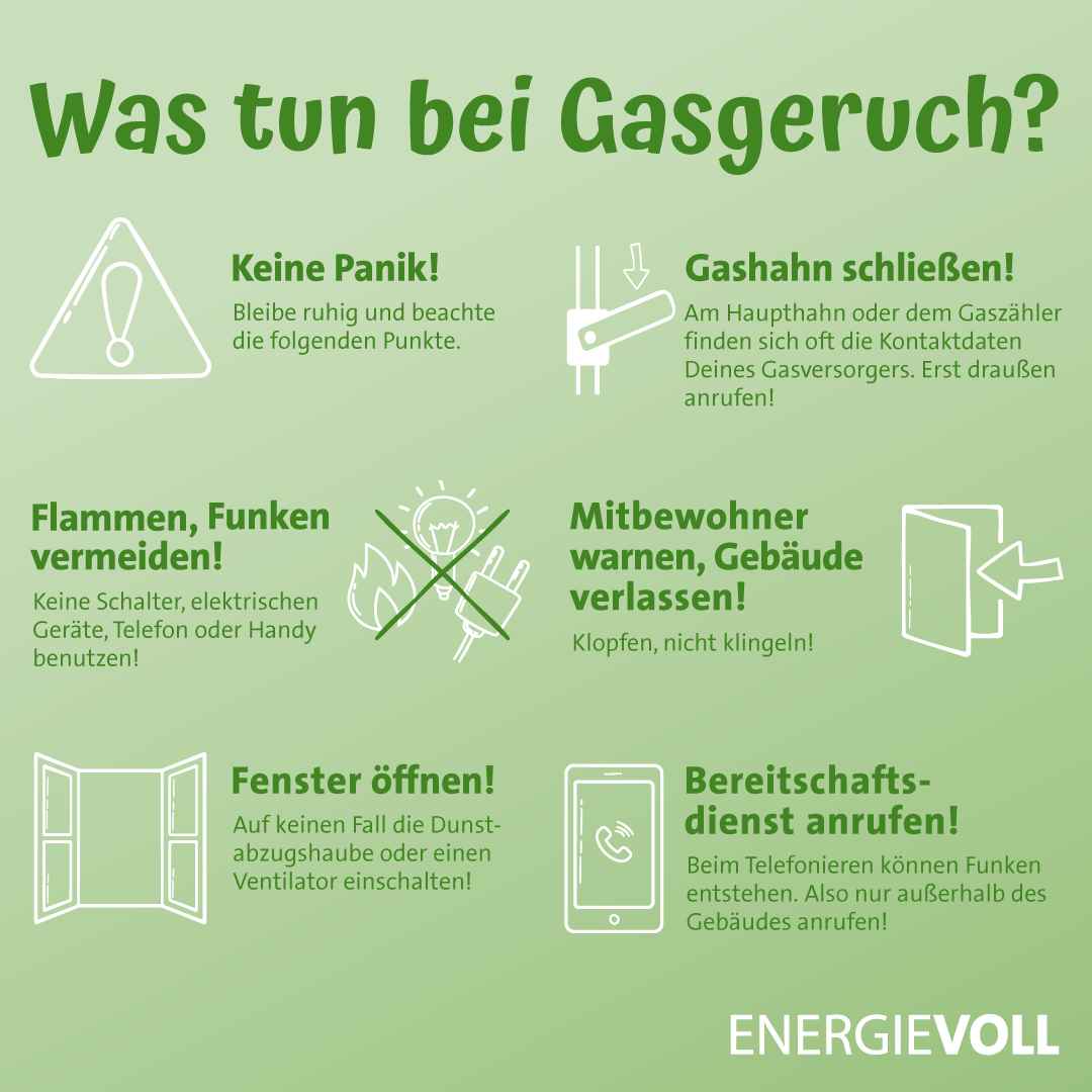 Was tun bei Gasgeruch? Bleibe ruhig und beachte diese Tipps.